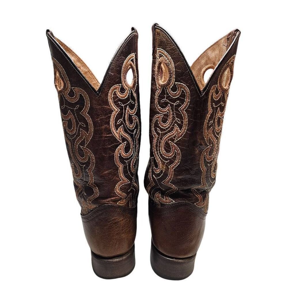 Circle G Womens Cutout Embroidery Cognac Brown Square Toe Boots  Made in Mexico - Picture 6 of 14